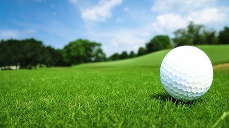 Capturing the Beauty of a Golf Ball on Lush Green Grass. Generative AI.の素材
