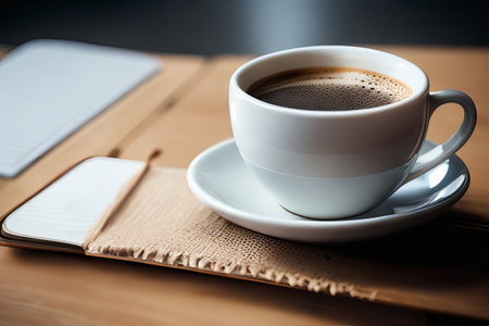 A White Cup of Coffee Delights the Senses. Generative AI.の素材