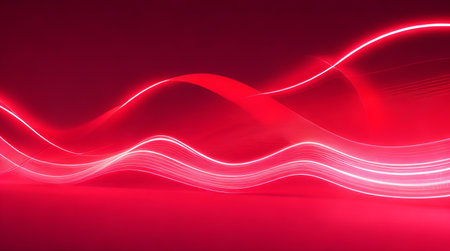 Futuristic Red Glowing Waves, Captivating Abstract Wallpaper with Bokeh Lights. Generative AI.の素材