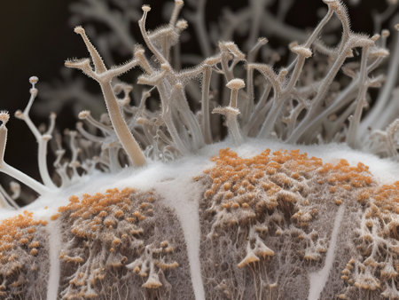 Exploring the Intricate World of Fungal Threads in Close-Up. Generative AI.の素材