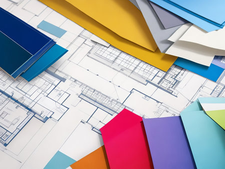 Transform Your Space with Interior Design: Color Samples, Materials, and Blueprint. Generative AI.の素材
