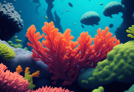 Underwater Coral Abstract Wallpaper in 3D Illustration. Generative AI.の素材