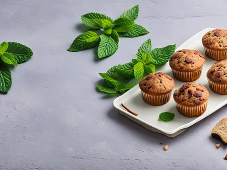 Homemade Coconut Muffins with Mint Hint. Generative AI.の素材