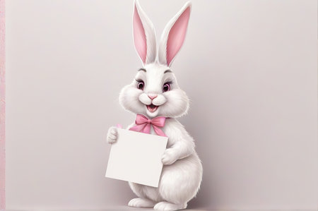 Cute Easter Bunny Banner: Whimsical Design in Pink and White with Generous Copy Space. Generative AI.の素材