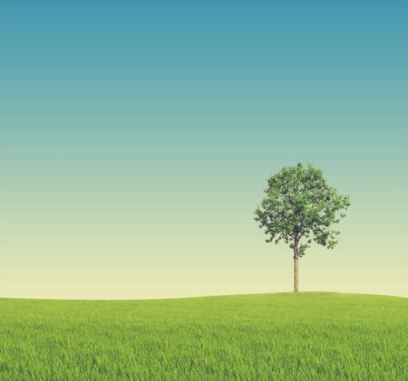 tree on Green field - vintage effect style pictures