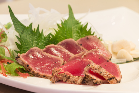 Fresh maguro tataki with vegetableの写真素材