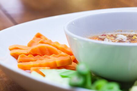 Chillie Jam with Fresh Vegetablesの写真素材