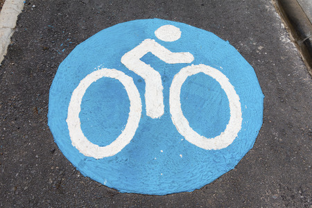 Bicycle sign on bike lane in Pattaya, Chonburi, Thailand.の写真素材