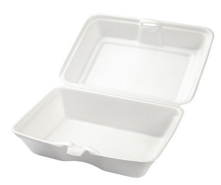 Empty styrofoam box isolated on white background