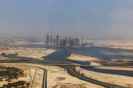 Dubai, UAE - 07.18.2021 - Areal view of buildings in Dubai creek harbor