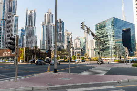 Dubai, UAE - 09.29.2022 - Modern buildings in Business Bay district