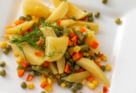 Close up shot of a mixed vegetables on the plateの写真素材