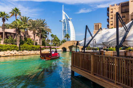 Dubai, UAE - 12.01.2022 - View of a Burj Al Arab, world's only 7 star hotel and Souq Madinat, 5 star...