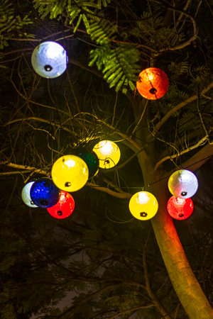 Shot of an illuminated outdoor installations.