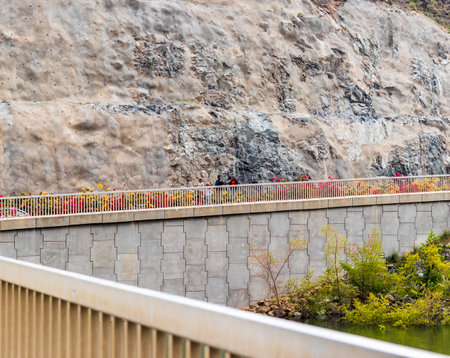 Sharjah, UAE - 12.24.2022 - Mountains surrounding Al Rafisah Dam in Sharjah Emirateの写真素材