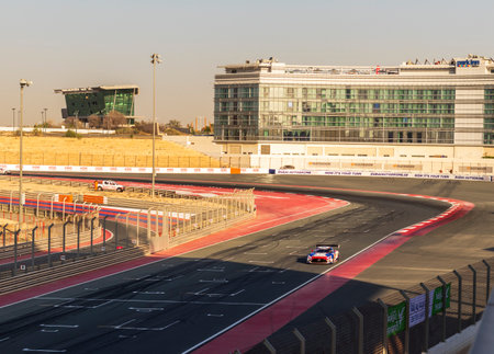 Dubai, UAE - 01.14.2023 - Racing cars on Dubai Autodrome circuit during Hankook 24 hours challenge raceのeditorial素材
