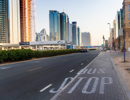 Dubai, UAE - 21.06.2023 - Shot of the bus stop along Sheikh Zayed roadのeditorial素材