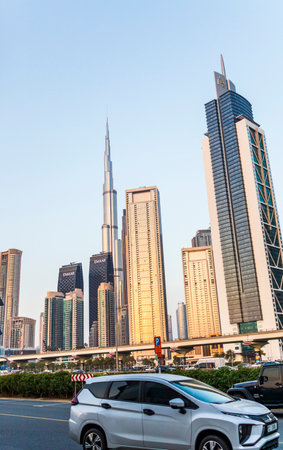 Dubai, UAE - 21.06.2023 - Shot of the modern skyscrapers along Sheikh Zayed road.のeditorial素材