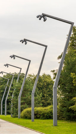 Shot of the lamp posts in the alleyの写真素材