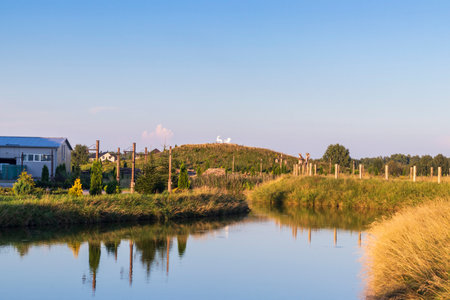Shot of the beautiful pond in the villageの写真素材