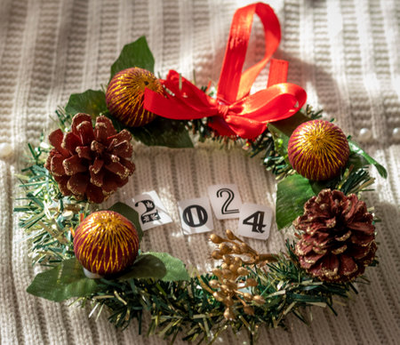 Close up shot of new year decorations. New year changing numbers,
