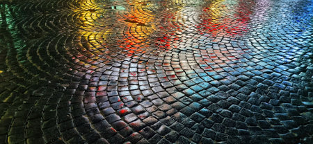 Close up shot of the paving stones at nightの写真素材
