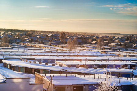 Landscape shot of the winter villageの写真素材