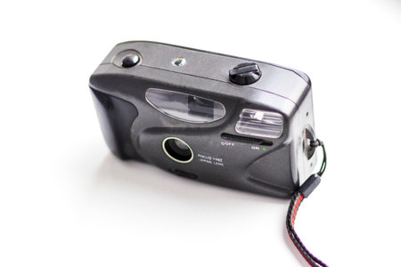 Close up shot of an old, retro, film camera