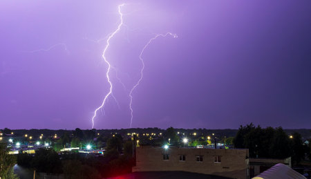 Shot of the lightning in the night sky.の写真素材