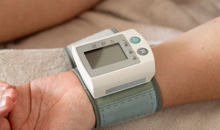Close up shot of a wrist blood pressure monitor, tonometer