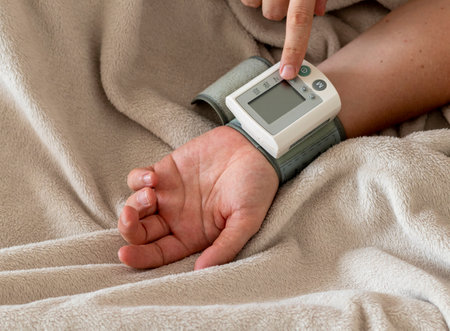 Close up shot of a wrist blood pressure monitor, tonometer.