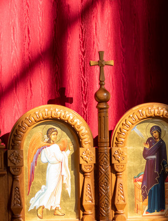 icons on altar in the christian churchの写真素材