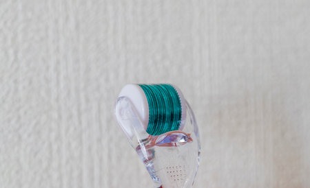 Close up shot of the micro needle skin care derma roller.