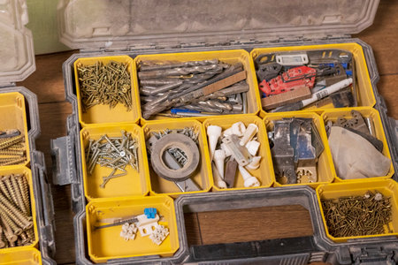 Various carpentry tools, consumables and fixtures.の写真素材