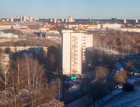 Typical eastern european city seen at winterの写真素材