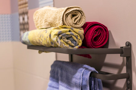 Shot of the towels on the towel holderの写真素材