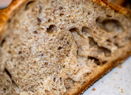 Cuts of freshly baked of home made rye breadの写真素材