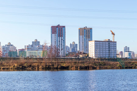 Shot of the modern city on the bank of the riverの写真素材