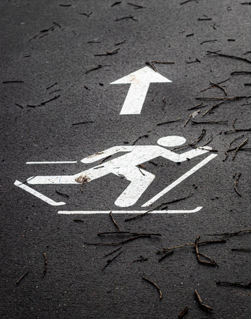 Shot of the paint marking on the asphalt indicating path