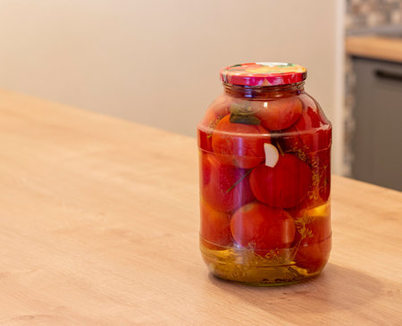 Jars with different types of pickles and preservesの写真素材
