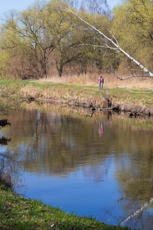 People enjoying first warm days outdoorsの写真素材