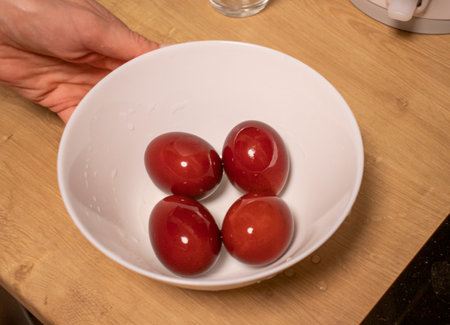 Easter eggs just colored with onion peelの写真素材