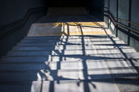 Stairs leading down to pedestrian crossingの写真素材