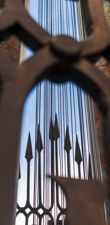 Close up shot of the decorative metal spearsの写真素材