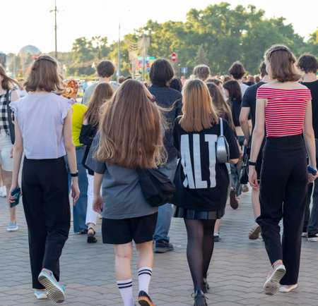 Crowd of young people outdoorの写真素材