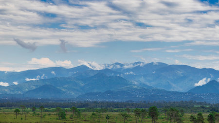 Landscape shot of the mountains at the duskの写真素材