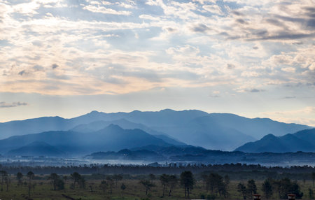 Landscape shot of the mountains at the duskの写真素材