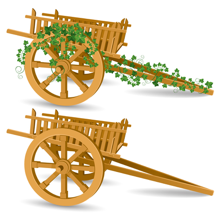 vintage wooden cart, detailed vector illustrationのイラスト素材