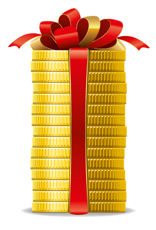 Stack of coins with a red bow. Concept of pecuniary profit.のイラスト素材