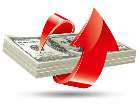 bundle of dollars with an arrow around it, vector editableのイラスト素材